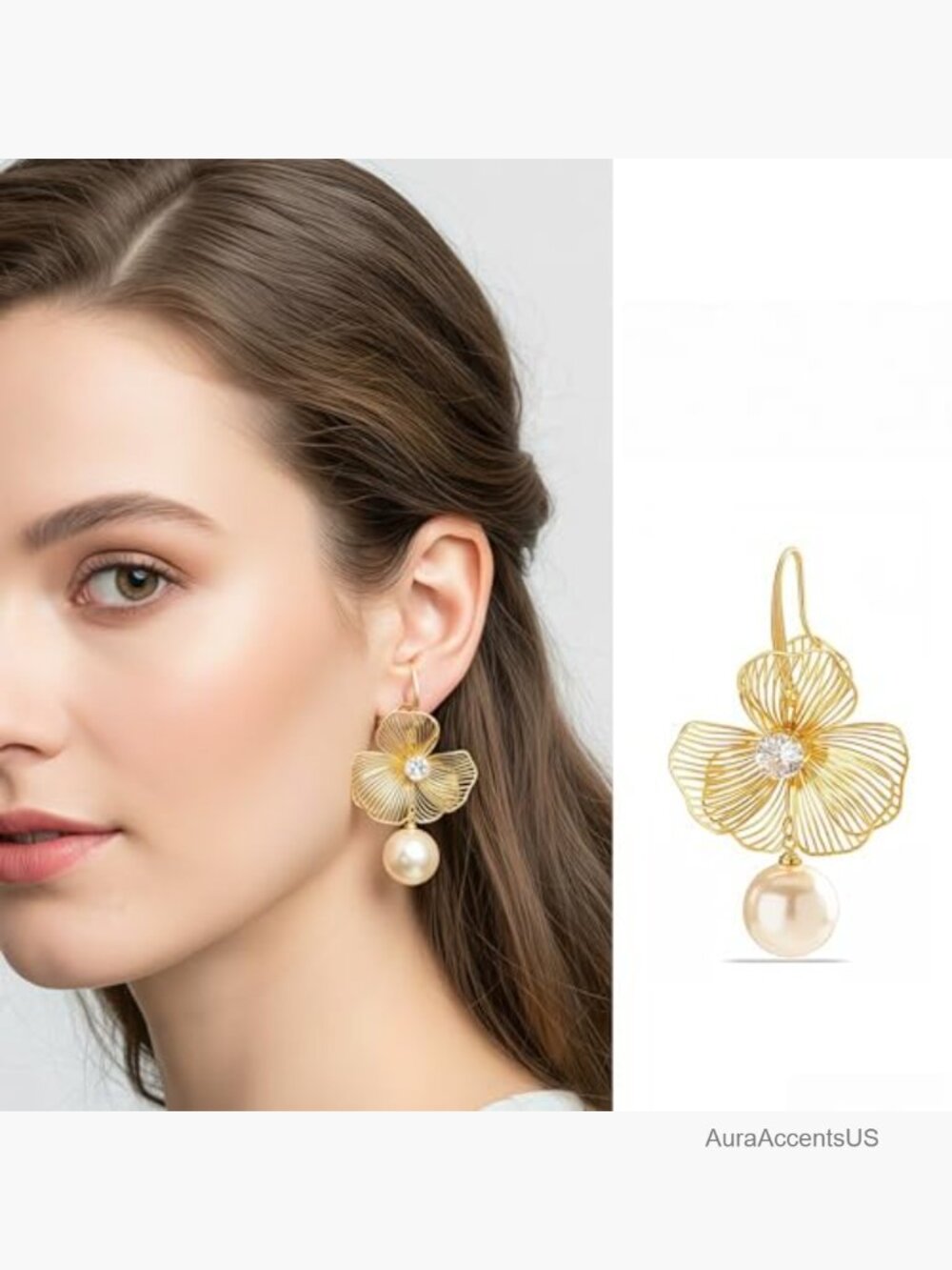 18k Gold Plated Flower Dangle Drop Earrings Trendy Lightweight Floral Jewelry - Picture 4 of 7